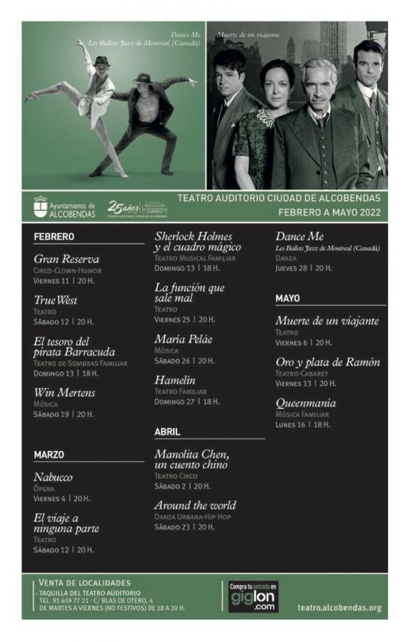 Programación del Teatro Auditorio Ciudad de Alcobendas. De febrero a mayo 2022. 